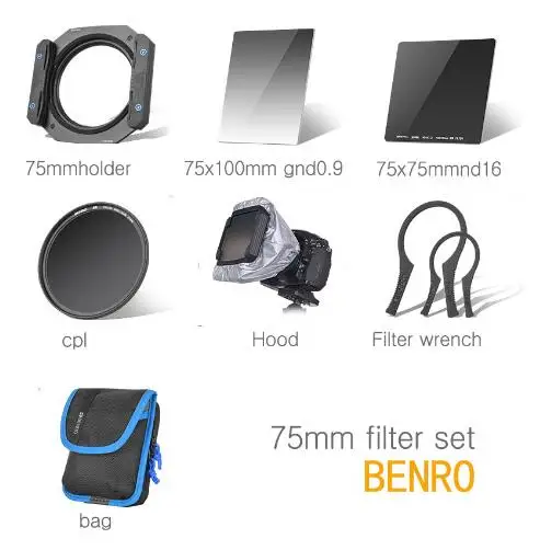 Benro FM75 vierkante вставной фильтр 75 мм houder 75x100 мм GND8(0,9) gradient grijs+ ND16 набор фильтров