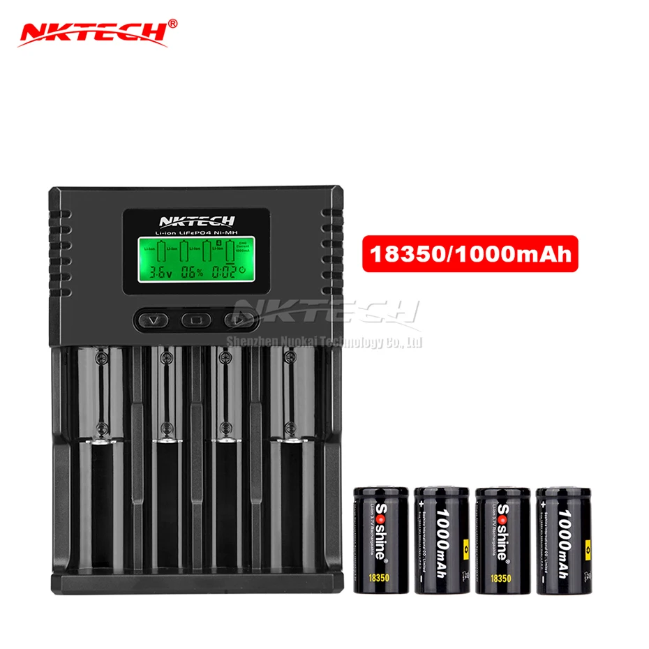 NKTECH H4 интеллигентая(ый) Батарея Зарядное устройство 4-слот Зарядные устройства для автомобиля для Soshine 26650 18650 18500 14500 10440 AA Li-Ion обнаружение полярности - Цвет: With 4-18350 1000mAh