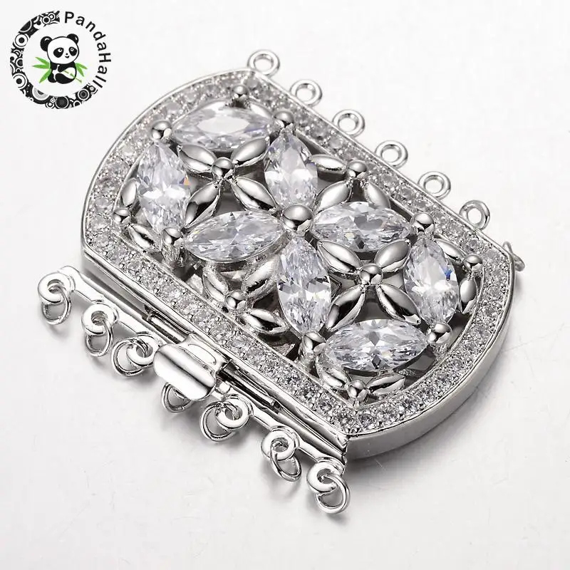 Platinum Латунная коробка с кубическим цирконием, застежки, металлические ювелирные изделия для DIY, золотой, черный, Платиновый, многожильный, 34x43x9 мм, отверстие: 1,5& 2,5 мм - Цвет: Platinum
