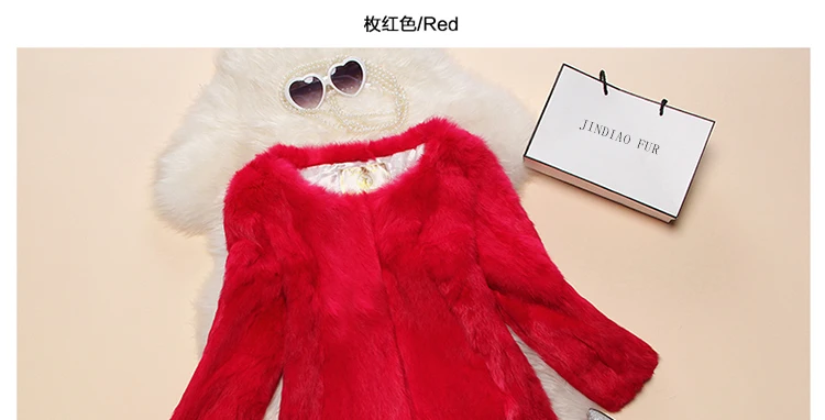 red Пальто из натурального кроличьего меха, Женская разноцветная Меховая куртка из кроличьего меха, цветное меховое пальто на заказ размера плюс F1048 - Цвет: red