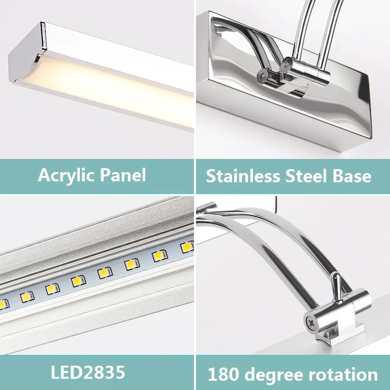 Светодиодный зеркальный светильник 40 50 см водонепроницаемый современный косметический настенный бра из