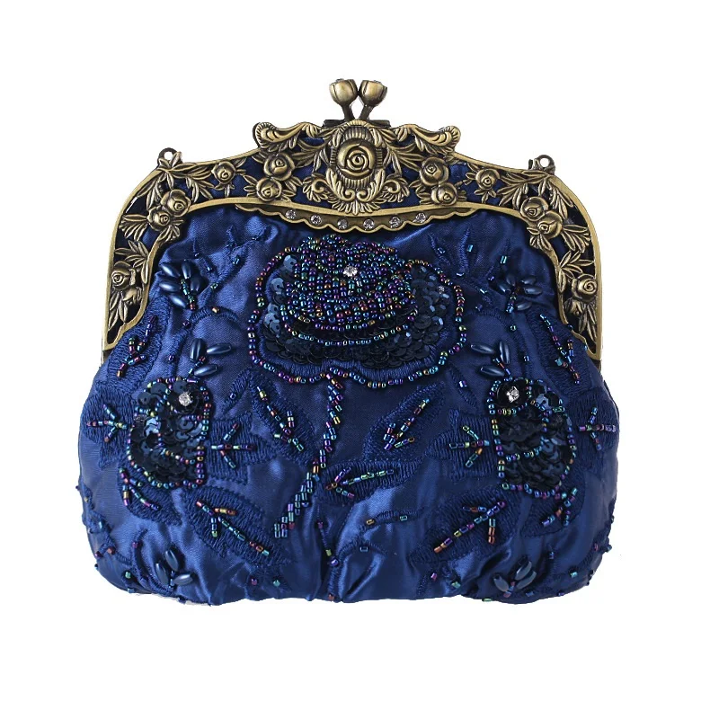 Mine Blue Блестящая женская вечерняя сумочка с блестками, роскошный клатч, сумочка, кошелек, Ретро стиль, Старый Шанхай, с чонсам, одноцветная, с бисером, сумка-хобо - Цвет: Mine Blue