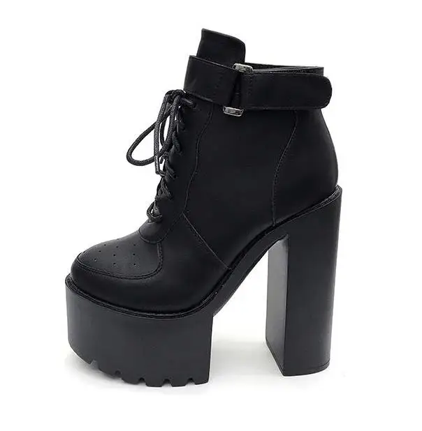 Лидер продаж черные ботинки на платформе Женская Осенняя обувь молнии высоком