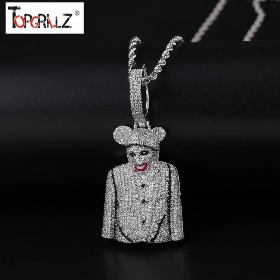 Новая мода Iced Out 3D клоун фигура кулон ожерелье мужские с теннисной цепочкой Bling хип хоп золотой цвет серебра талисман цепи ювелирные изделия