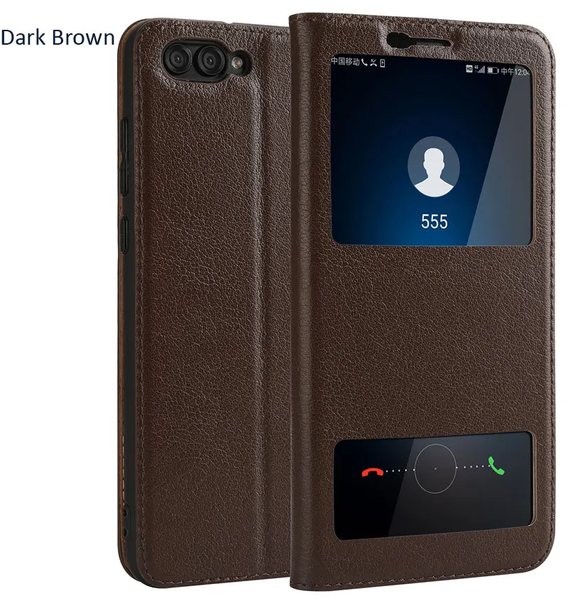 Dark brown Чехол из натуральной коровьей кожи для huawei 20 Pro Honor 10 View 20 - Цвет: Dark brown