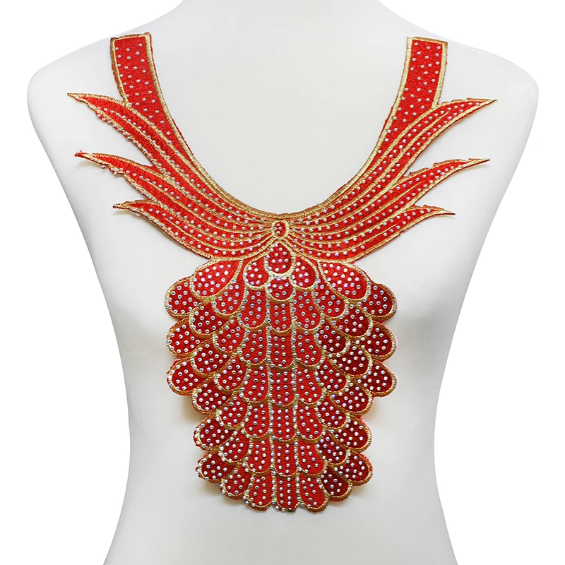 5 шт. украшенные красными бусинами стразы вырез горловины искусственный узор