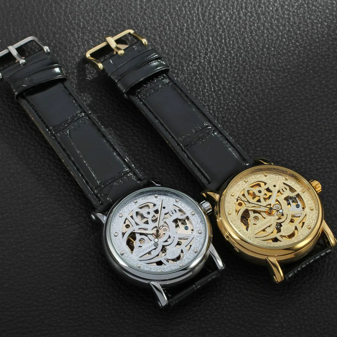 FORSINING мужские прозрачные автоматические часы с скелетом золотые настоящие