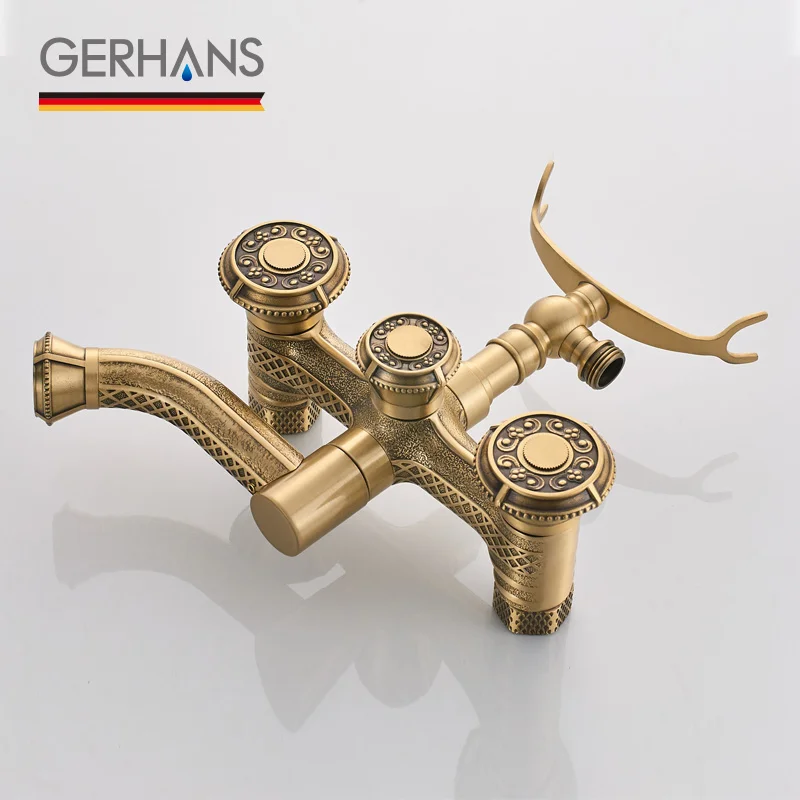 GERHANS Adoking Antique Bathtub Faucet All-Brass Vintage Retro Massage Shower head Wall Mounted Tub Mixer Tap K13018 | Обустройство