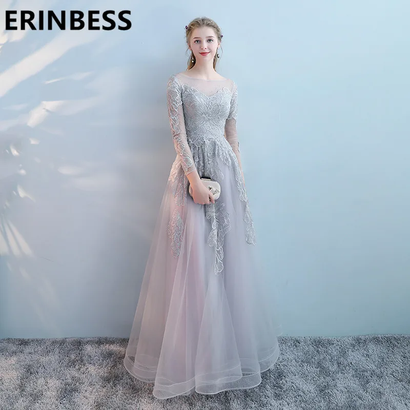 Vestido de festa серебряные кружевные вечерние платья 2019 Robe De Soiree трапециевидные с