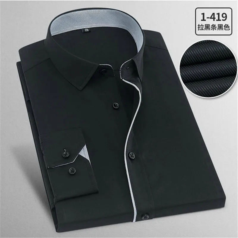 1-419 Новинка, мужские рубашки,, одноцветные, размера плюс, 8XL, облегающие, хлопок, длинный рукав, мужская повседневная рубашка, весна, осень - Цвет: 1-419