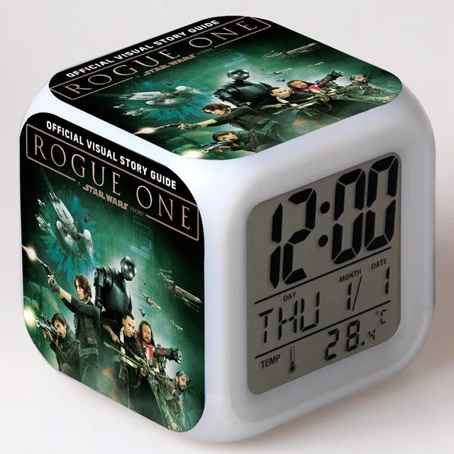 Белый Rogue One: Звездные Войны История мультфильм фигурка героя игры Детские игрушки 7 цветов изменения цифровые, со светодиодом Будильник - Цвет: Белый