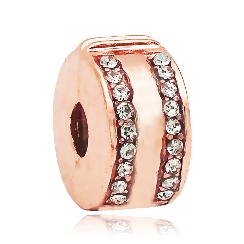 rose gold crystal Кристалл зажим Пробка шарик подходит Pandora талисманы Серебро 925 браслет брелок ювелирные изделия для женщин мужчин изготовление - Цвет: rose gold crystal