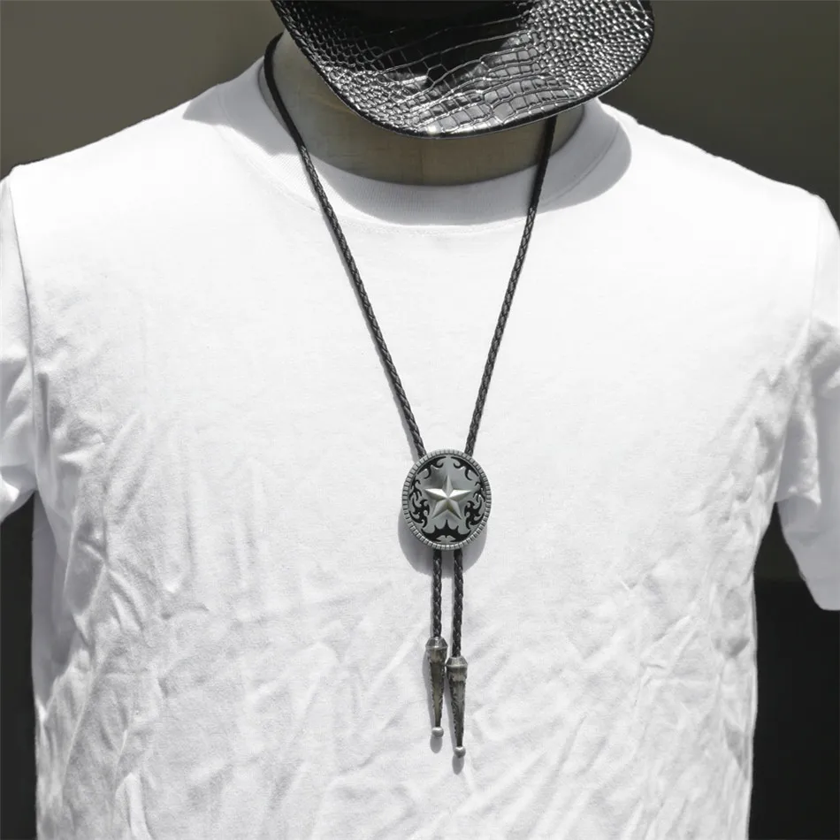 UWIN Мужская Женская винтажная звезда резной круглый Западный ковбойский галстук