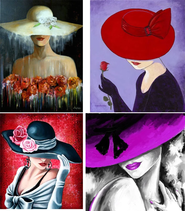 Холст ручной работы абстрактные картины женщина в шляпе современное искусство