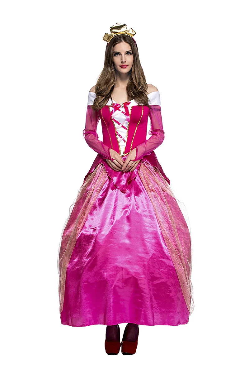 Для взрослых женщин Хэллоуин розовый костюм принцессы персика длинное атласное