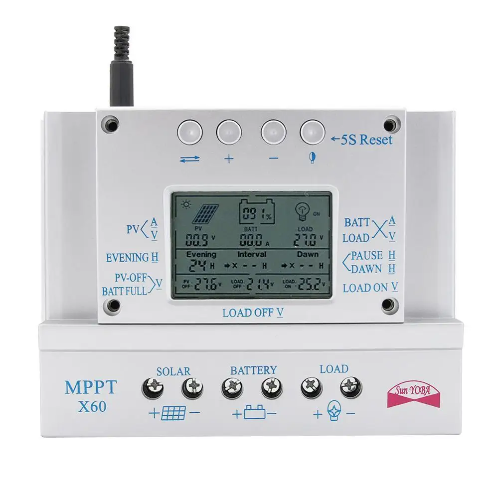 Sun yoba lcd X60A регулятор MPPT солнечной панели Контроллер заряда 12 В/24 В автоматический переключатель для улучшения дома