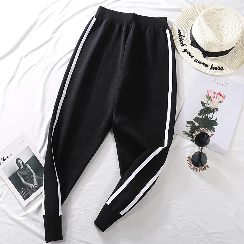 Autumn Knitted Harem Pants Women Women's Drawstring Wide Leg Pants Outdoor Comfy Casual Elastic Waist Pants with Pockets