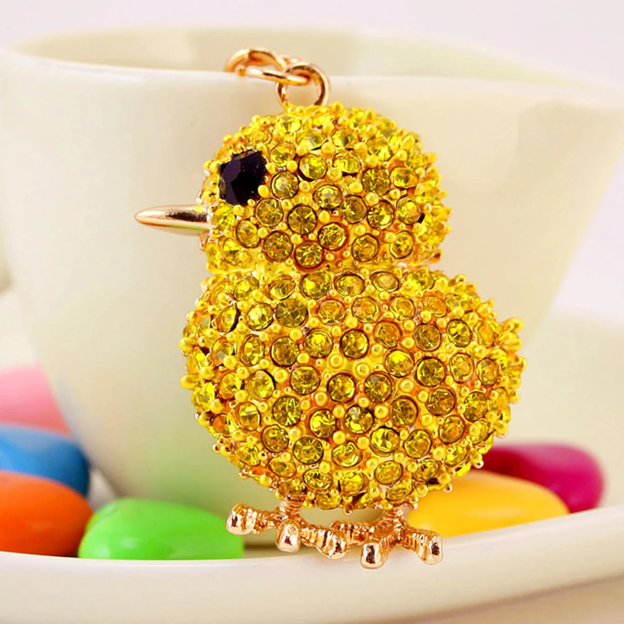 Fashion Crystal Yellow Chicks Keychain Women Gift Charm Metal Accessories Car Key Chain Ring Holder Bag Keyring Llavero R239 | Украшения и