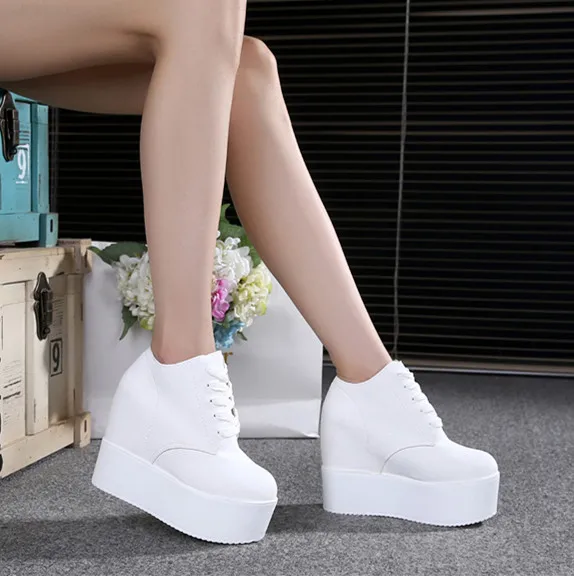 

2019 spring new high-rise thick-soled women's shoes super high with 12CM wild single shoes muffin bottom casual wedge