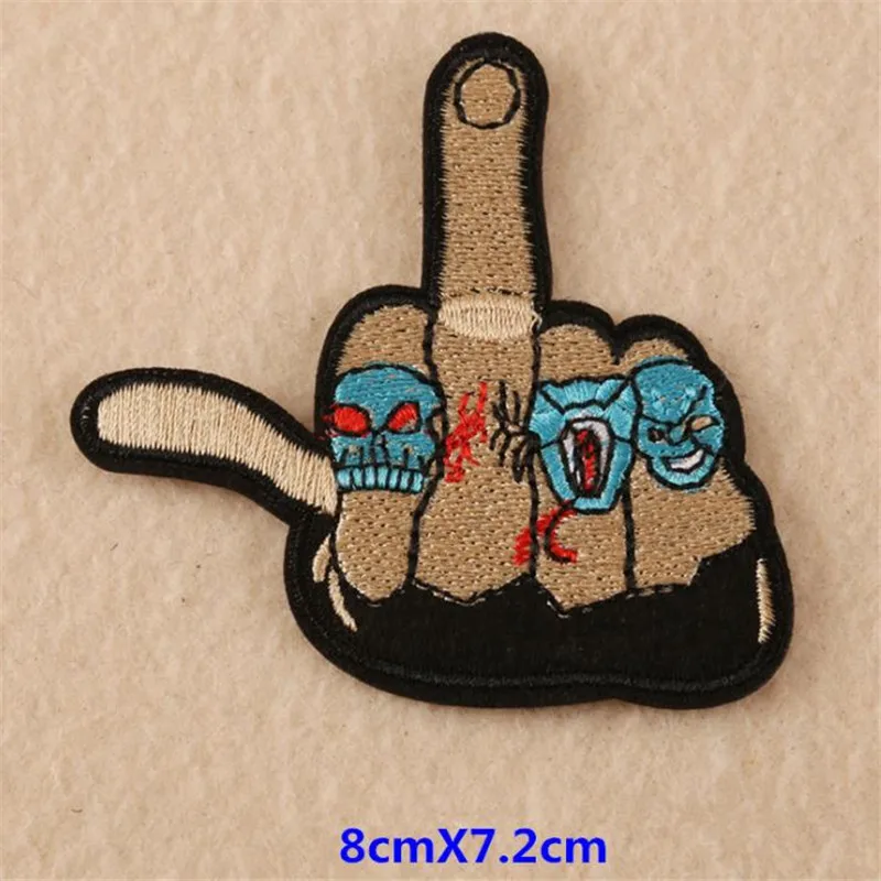 Embroidered punk iron on patches for clothes 8cm skull snake middle finger deal with it clothing biker patch DIY fashion Sticker | Дом и сад