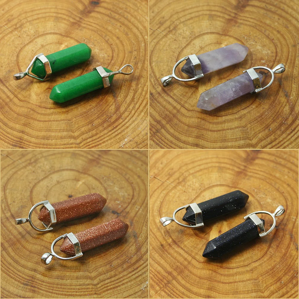 Ожерелье с шестигранной колонной кулон из натурального кристалла Кожаные