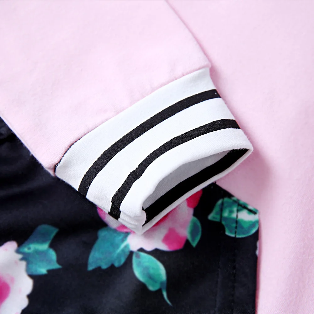 Fashion toddler newborn baby girls clothes set cotton hooded tops floral pants stripe clothing for girl spring autumn tracksuit | Детская