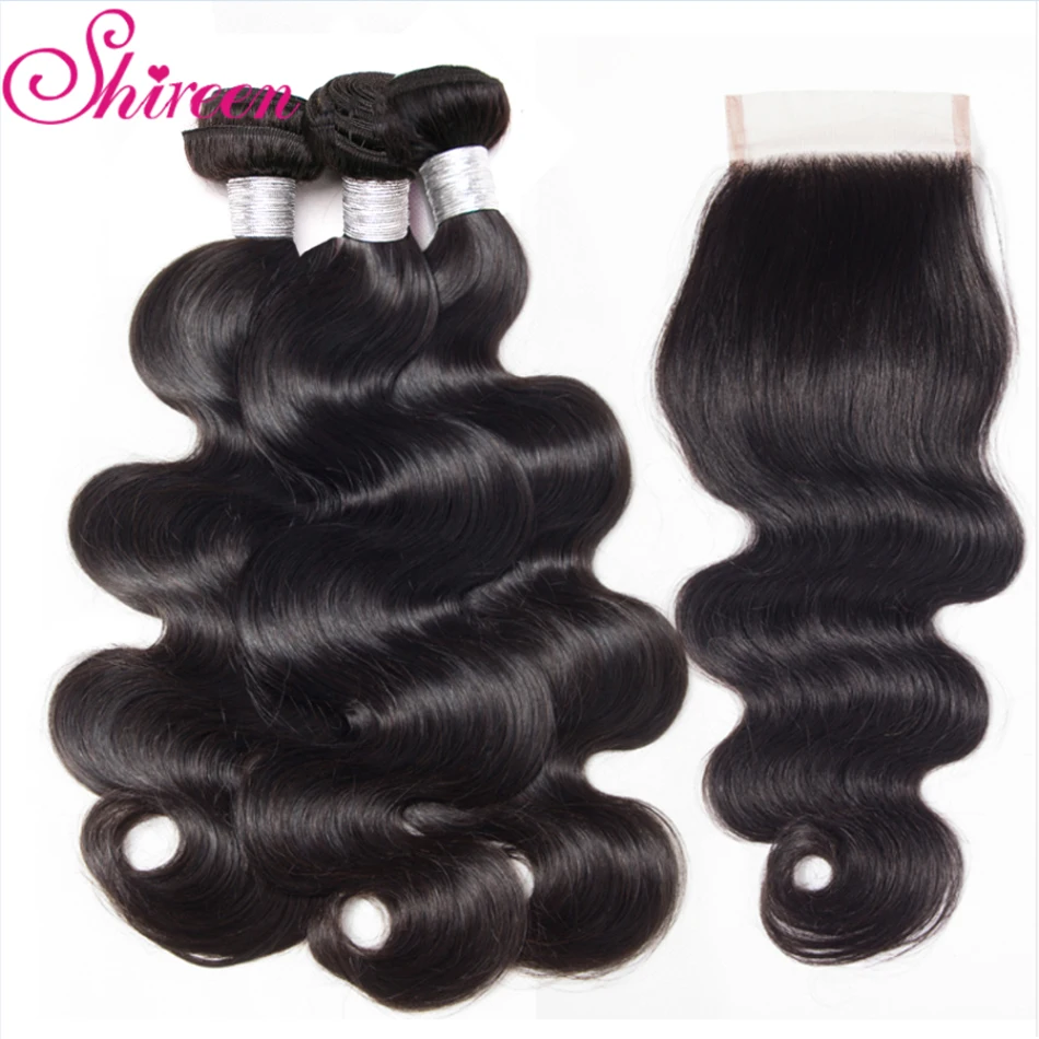 Ширин волосы 3 пучки бразильские объемная волна волос с закрытием 4*4 Бесплатная