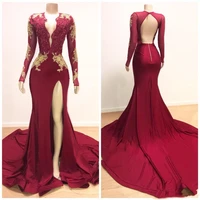 dark red sexy mermaid prom dresses v neck long sleeves sequined beaded special occasion dress formal evening dress wear vestidos