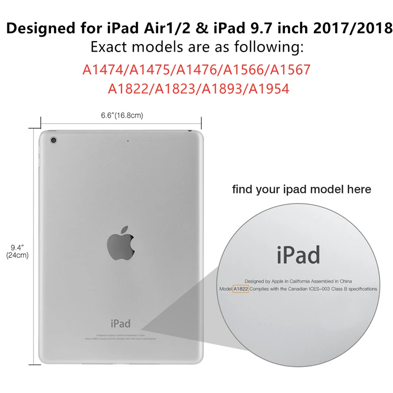 Для iPad 9,7 дюймов / чехол для iPad Air 1/2 чехол трехстворчатая подставка волшебный мягкий задний умный чехол с подставкой держатель для iPad 568