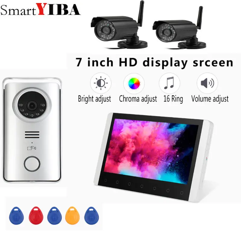 Беспроводной видеодомофон SmartYIBA 720P 7 дюймов с RFID паролем и 2 уличными