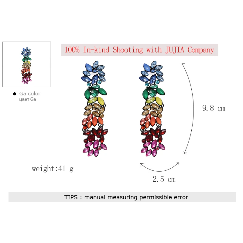 Оптовая продажа винтажные Разноцветные длинные висячие серьги JUJIA с кристаллами