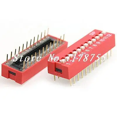 

10 Pcs 2 Row 24 Pin 12P Positions 2.54mm Pitch DIP Switch Red