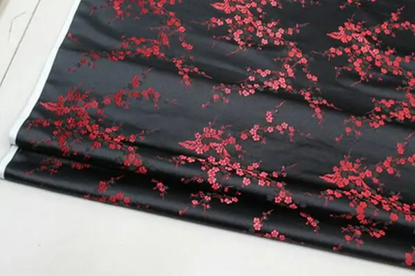 CF61 1 ярд китайский цветок сливы шелковая парча ткань Cheongsam одежда костюмы DIY Ткань для шитья кушион покрывало ткань - Цвет: 17 black red