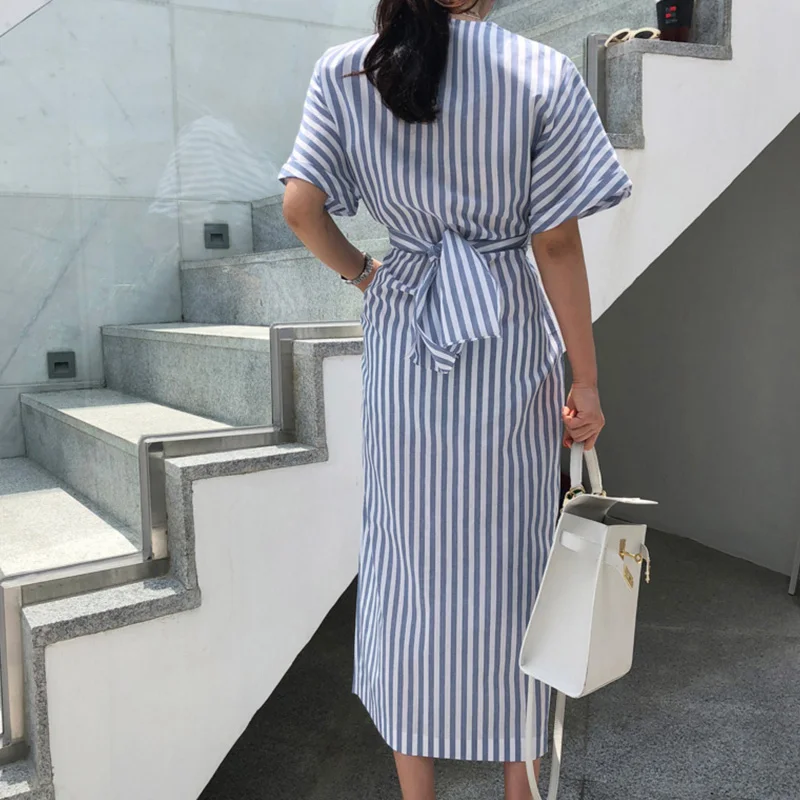 2019 летние женские платья Осенние богемные повседневные полосатые макси с