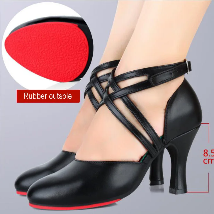 Black 8.5cm Heel Профессиональная женская Обувь для бальных танцев, латинских танцев, кожаная красная обувь для танго, женская обувь с закрытым носком, обувь для сальсы, женская обувь на высоком каблуке 8 см - Цвет: Black 8.5cm Heel