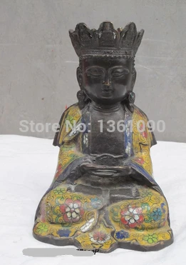 

8.5"Tibetan Buddhism Bronze Cloisonne Amitayus Buddha Namo Amitabha