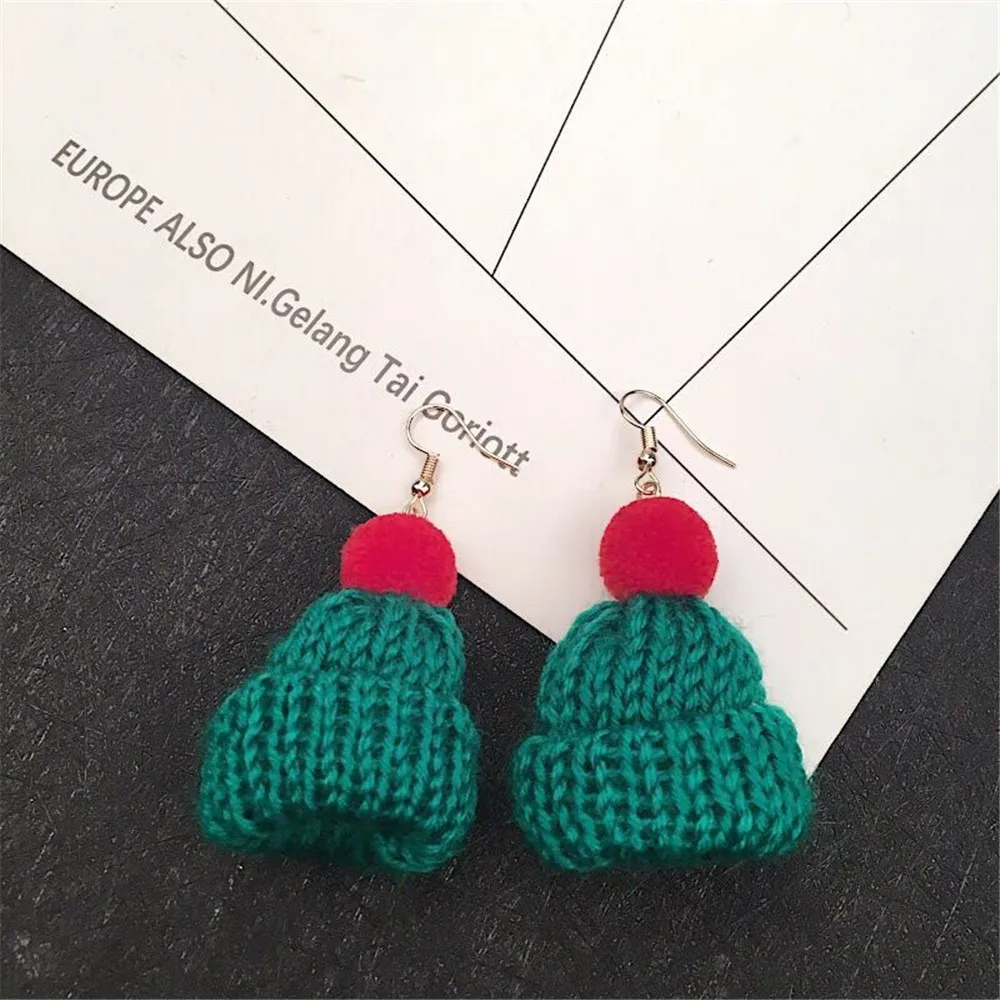 CRLEY Winter Drop Earrings for Women Red Green Wool Cap Christmas Wedding Party Jewelry Cute Shipping | Украшения и аксессуары