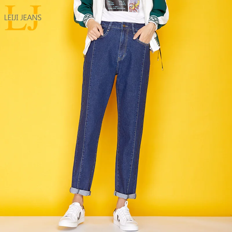 LEIJIJEANS новые осенние высокие уличные плиссированные темно синие с высокой талией