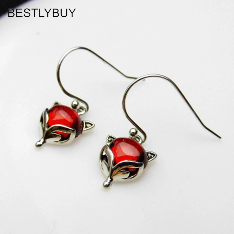 Висячие серьги BESTLYBUY натуральный камень красный агат умная лиса милый животный