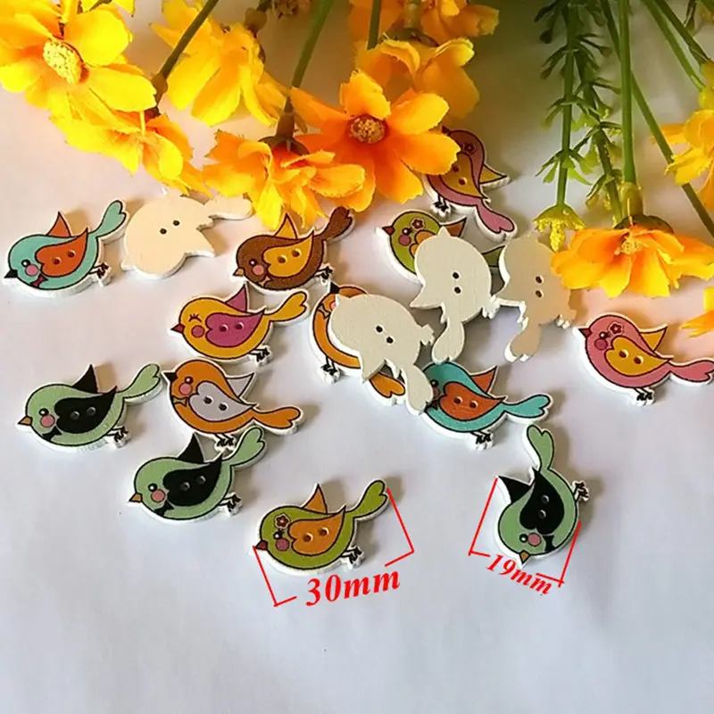 New 30/50Pcs Mixed Birds Pattern Wooden Buttons Sewing Scrapbooking Decoration Embellishment Craft botoes Clothing Accessories