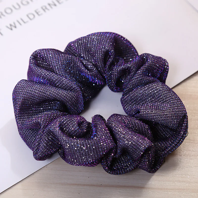 Shining Glitter Metalic Fabric Hair Scrunchies Women Accessories Tonytail Holder Elastic Ties |