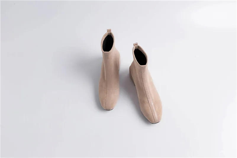 FEDONAS Top Quality Flock Women Ankle Boots Square Toe Square Heels Slip on Elegant Chelsea Boots Autumn Winter Basic Shoes