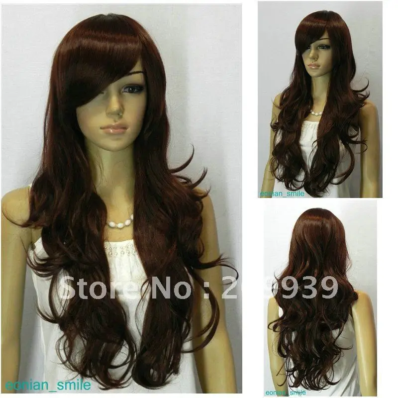 ZCD Темно-Коричневый Красный Длинные Волнистые Парик женщин 0032 свободный корабль |