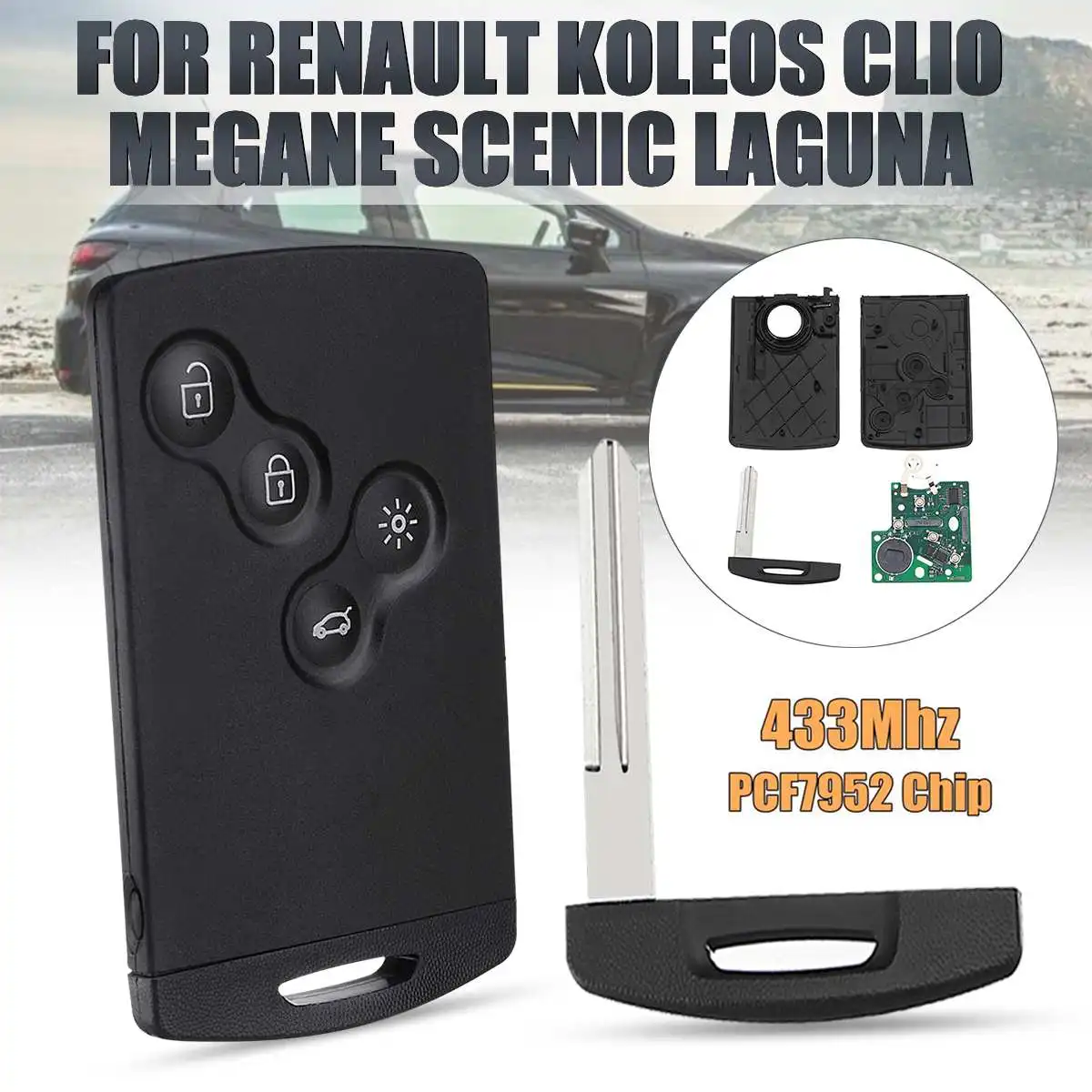 With Blade Для Renault Koleos, Clio Megane Scenic Laguna 4 кнопки смарт-карты автомобиля брелок 433 МГц PCF7952 Чип дистанционного ключа с лезвием - Цвет: With Blade