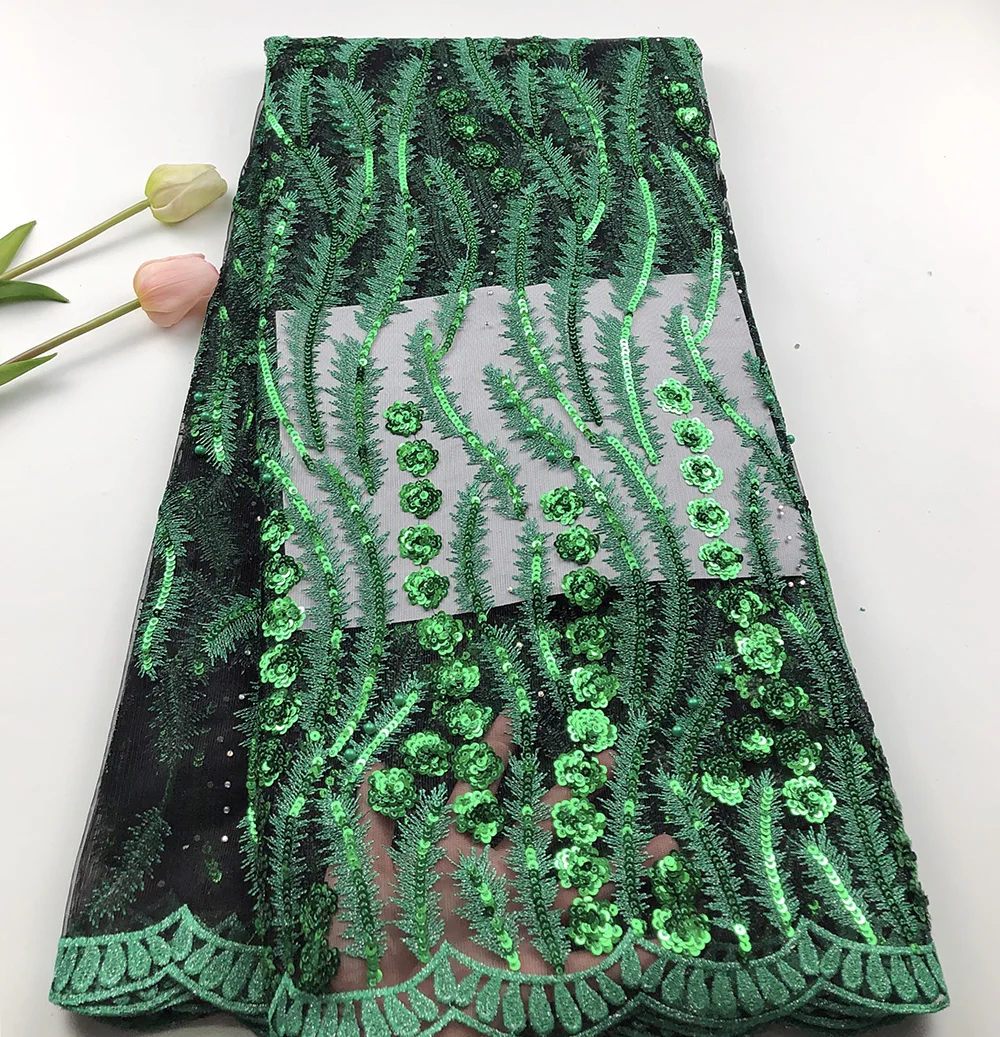 

2019 Latest African Lace Fabric Green Embroidery Nigerian 3d Sequins Lace Fabric.High Quality French Tulle Lace Fabric For Women