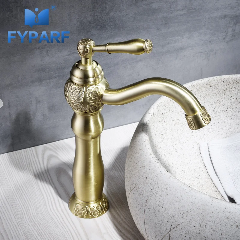 FYPARF Gold Basin Faucet Single Handle Bathroom Cold and Hot Mixer Taps Vessel Water Tap Sink Brass Chinese | Обустройство дома