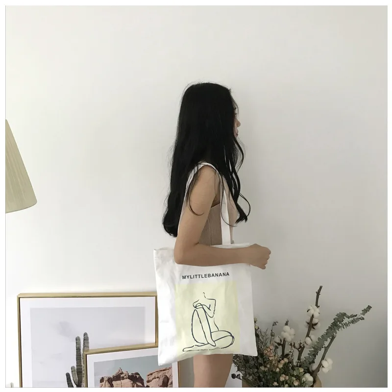 Little girl stick figure print pattern one shoulder student hand bag college wind green cartoon shopping | Багаж и сумки
