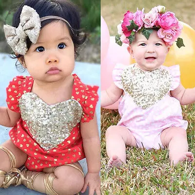 Наряд с блестками и сердечками для новорожденных маленьких девочек хлопковый