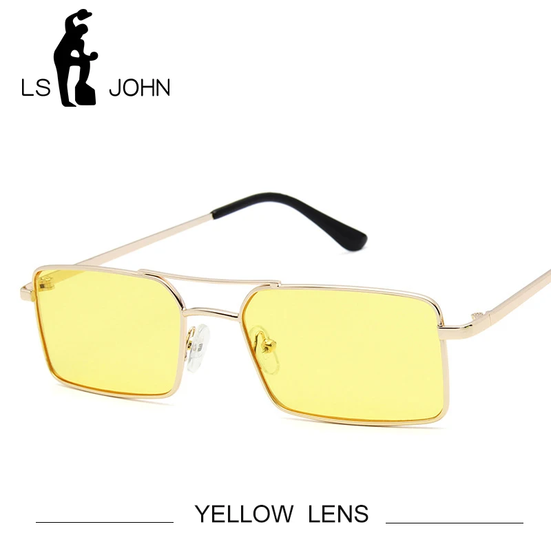 YELLOW LS JOHN, маленькие прямоугольные солнцезащитные очки для женщин и мужчин, брендовые дизайнерские винтажные крошечные узкие солнцезащитные очки UV400, женские солнцезащитные очки Oculos De Sol Gafas - Цвет линз: YELLOW