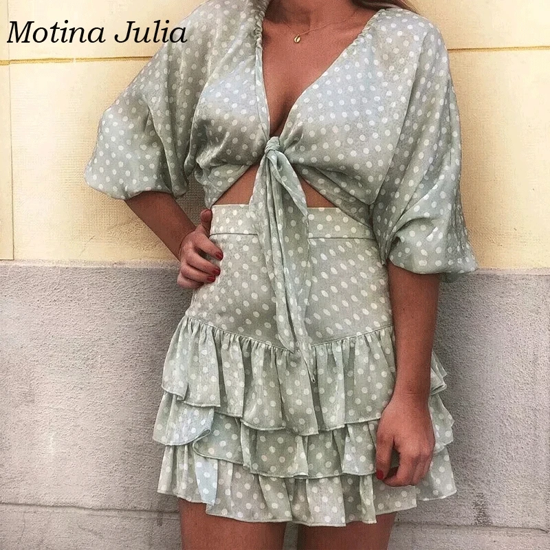 Motina Julia 2019 юбка в горошек с рюшами женская уличная мини-юбка короткая юбка-русалка